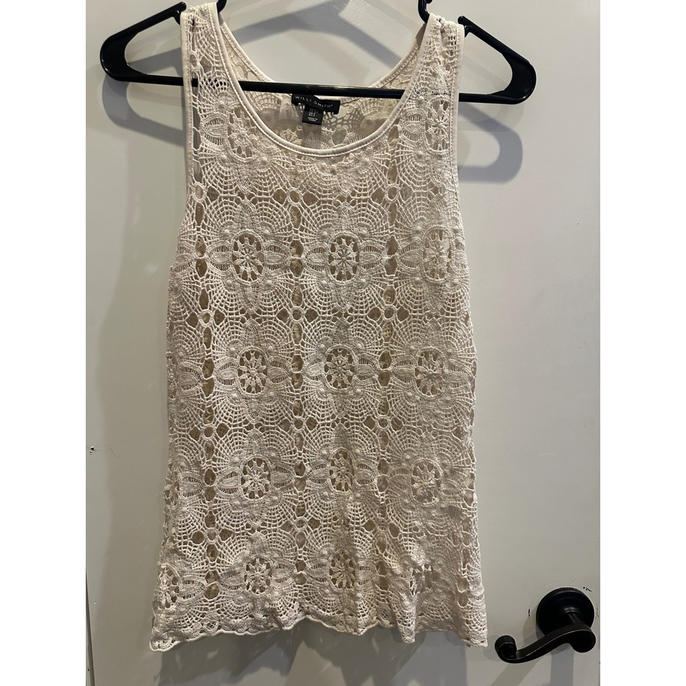 Willi Smith Womens Cream Floral Crochet Lace Sleeveless Tank Top Small Boho